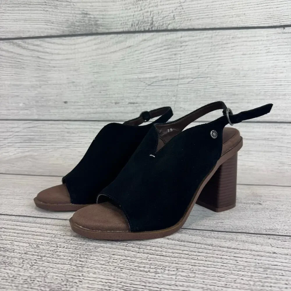 Yellow Box Women's Black Leather Carlee Heeled Sandals Size 7.5 - Picture 2 of 8